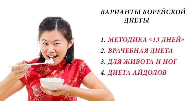 Варианты корейской диеты